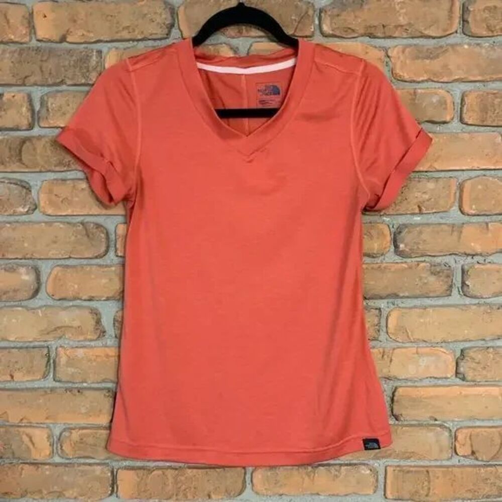 The North Face Top Womens Small Orange FlashDry Athletic V-Neck Performance Tee‎
